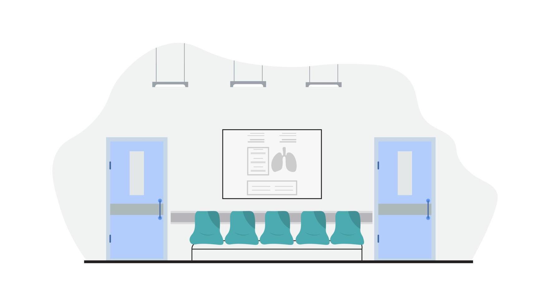 interior de la sala de espera para pacientes en el hospital. moderno interior de recepción de hospital con muebles y equipos. ilustración vectorial vector