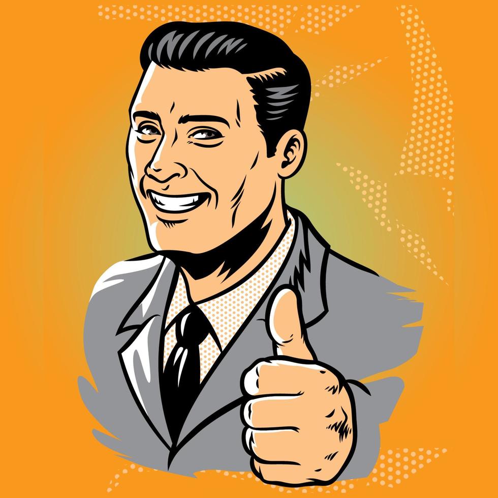 Man thumb up in vintage retro illustration vector