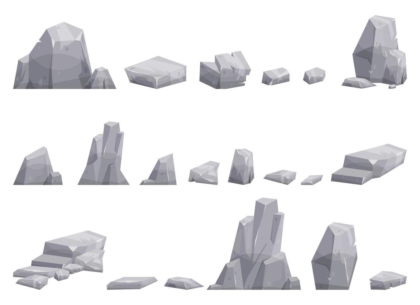dibujos animados piedras colección aislado en blanco. piezas de montaña rock y Desierto piedras vector ilustración