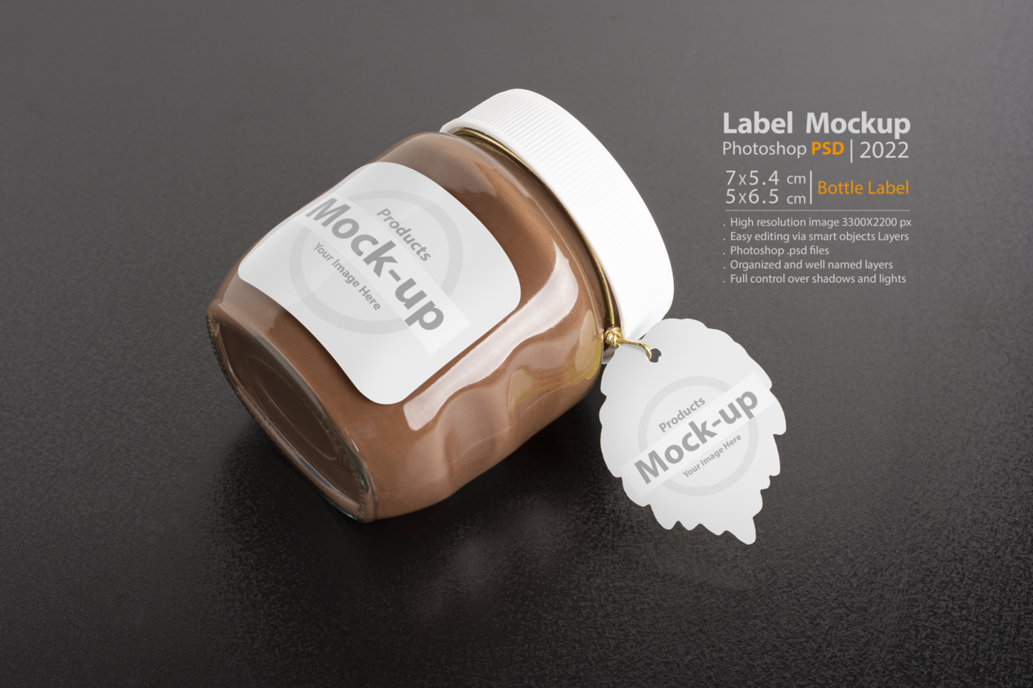 nocciola diffusione cioccolato vaso con foglia etichetta su nero tavolo psd