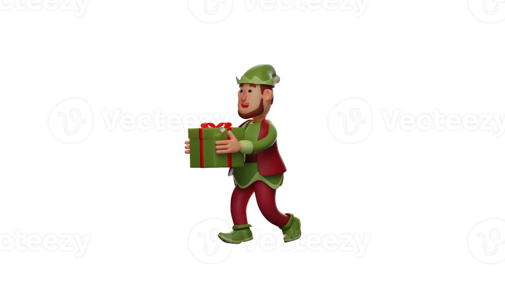 3d illustration. Beau elfe 3d dessin animé personnage. elfe est distribuer cadeaux à les enfants. elfe avec une pose coincé en dehors une cadeau boîte. elfe regards heureux. 3d dessin animé personnage png