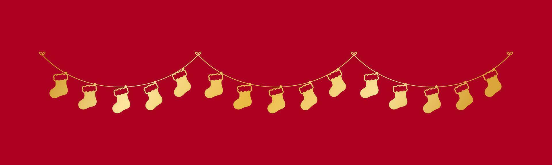 Gold Christmas Stocking Silhouette Garland Vector Illustration, Christmas Socks Graphics Festive Winter Holiday Season Bunting