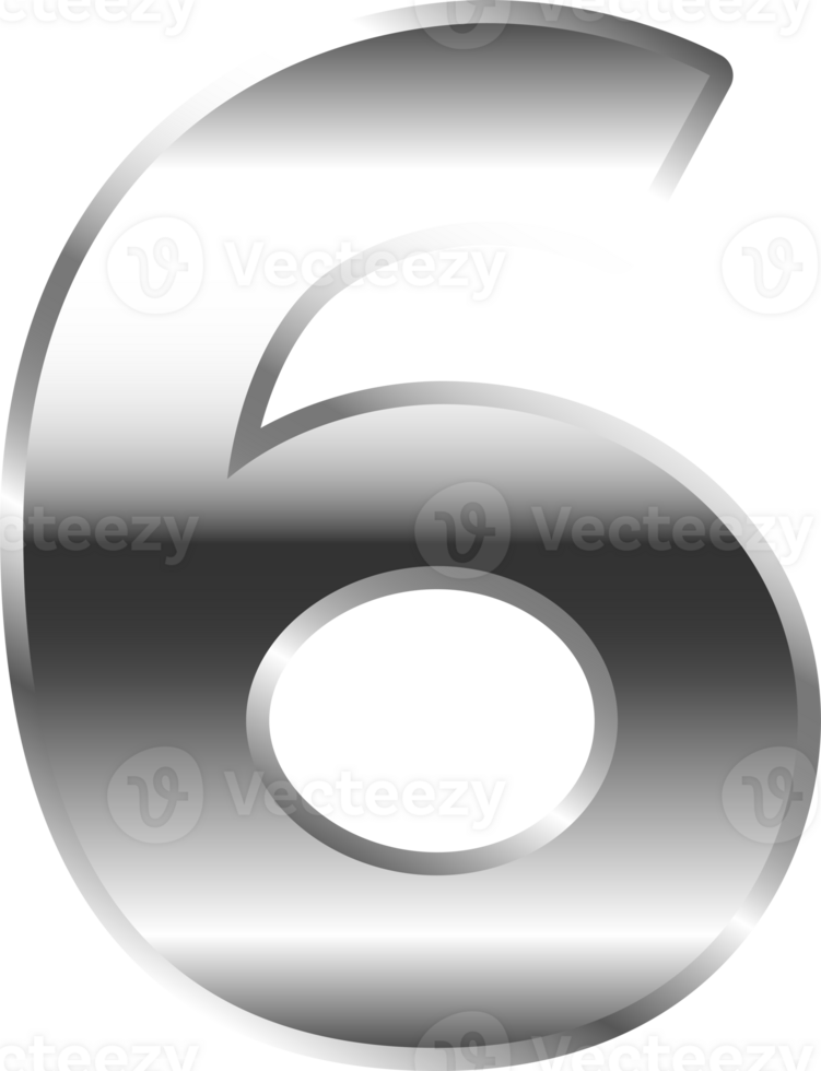 Silver Metal Number  6 png