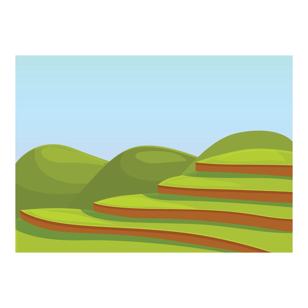 Green rice terraces forming steps over blue sky background vector
