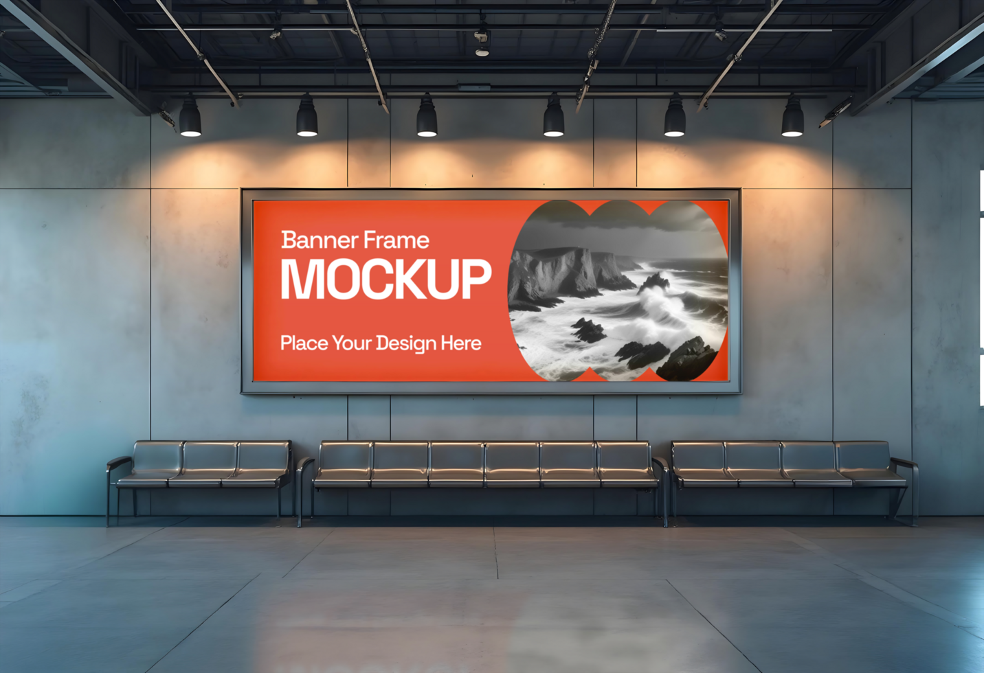 mockup of a banner frame in a underground stations psd