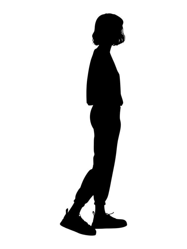 lado perfil silhueta do uma casual em pé figura png