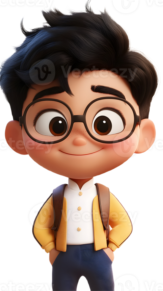 uma desenho animado Garoto com óculos e uma saco em dele costas png