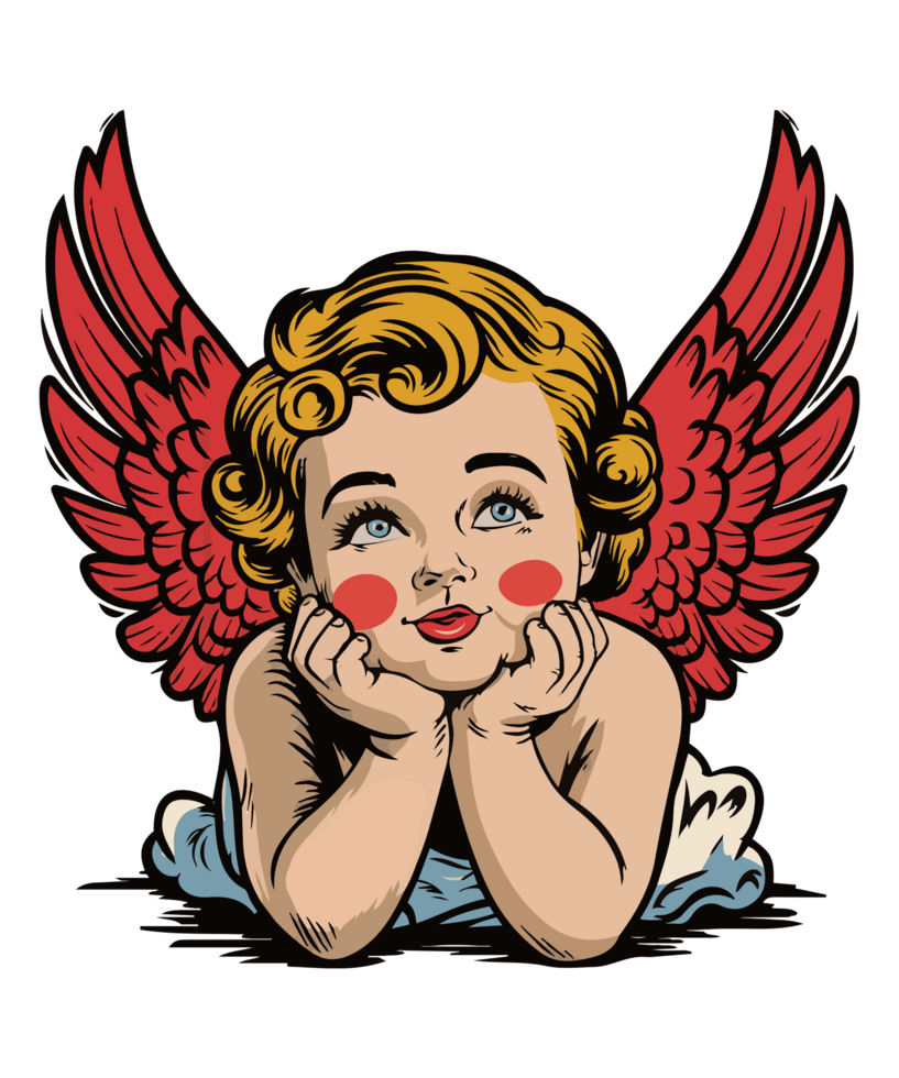 uma desenho animado anjo com vermelho asas e uma coração png