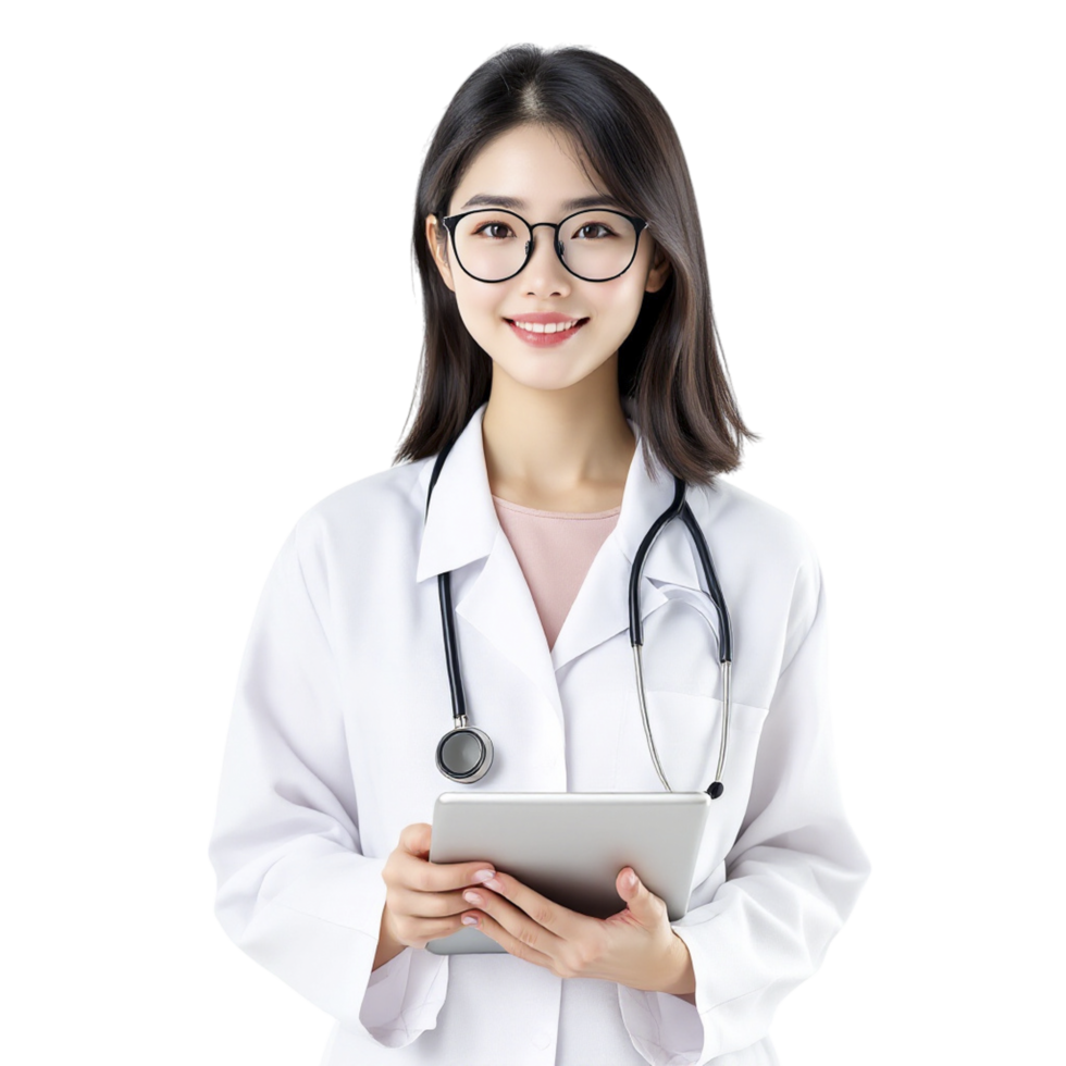 asiatico femmina medico Tenere tavoletta computer png