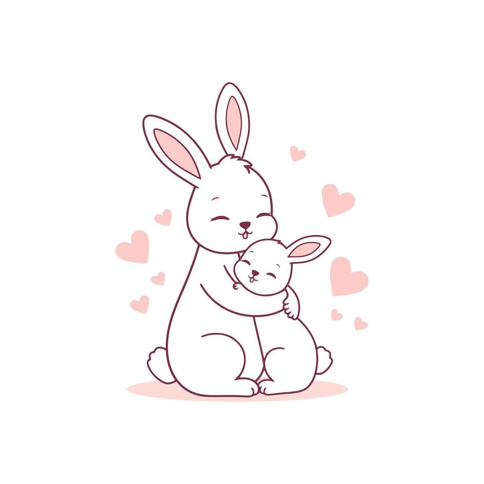 reconfortante ilustración de conejito mamá y bebé, símbolo de amor y madres día afecto vector