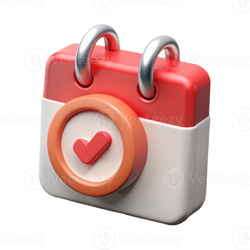3d rendu calendrier icône avec vérifier marque rouge et blanc conception sur une transparent Contexte sur une transparent Contexte png