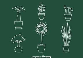 House Pot Plant Line Vectors