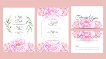 Beautiful Watercolor Floral Wedding Invitation Cards Template. Flower and Branches Save the Date, Greeting, Thank You, and RSVP Cards Multipurpose vector