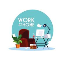 Workspace with work at home lettering vector