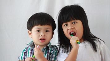Siblings Brushing Their Teeth video