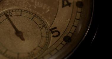 Extreme close up shot of seconds clock hand moving sixty seconds, starting in second 58 in 4K time lapse video