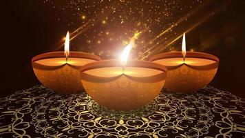 Happy Diwali Indian Temple on a Religious Festival Diwali. Oil Lamp animation with warm bokeh background video