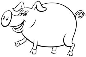 cartoon pig farm animal character coloring book page vector