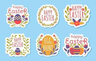 Easter Sticker with Blooming Flower and Foliage vector