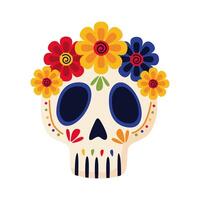 traditional mexican skull head with flowers flat style icon vector