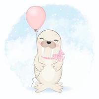 lindo sello y globo ilustración acuarela vector