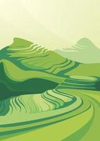 Landscape with rice terraces. Agricultural scenery in vertical orientation. vector