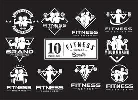 Set Of Fitness Center Logo template icon Silhouette black vector