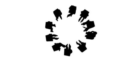 Silhouetten von Menschen in einem Kreis auf weißem Hintergrund 4k video