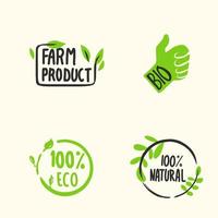 Organic labels. Fresh eco vegetarian emblems, vegan label and healthy foods logo. Sticker or ecological product stamp. Organic labels. Eco-friendly vegetarian emblem, vegan label and healthy food logo vector