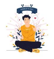 Man hugging and love himself, love yourself, high self esteem on single day concept illustration vector