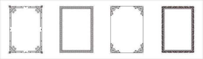 Set of Decorative vintage frames and borders set,Gold photo frame with corner Thailand line floral for picture vector