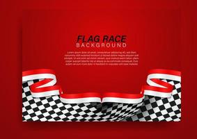 racing flag with Indonesia, America, Monaco, Malaysia, Singapore flag color ribbon, Vector Illustration