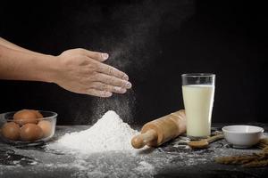 A man is baking homemade bakery photo