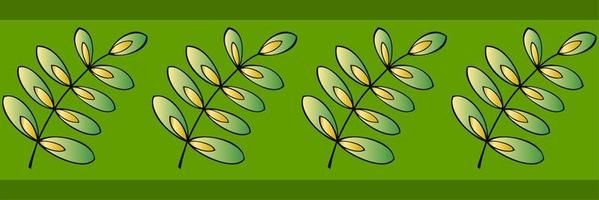 Green border, pattern. Wide ribbon with acacia twigs vector