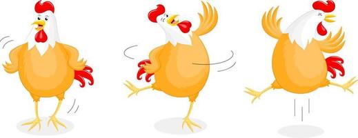 Set of happy chicken dancing. vector