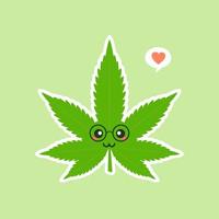 Cute and kawaii smiling happy marijuana weed green leaf face. Vector flat cartoon character illustration icon design. Isolated on color background. marihuana ganja, medical and recreation cannabis