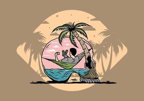 Man on hammock in skull shape illustration vector