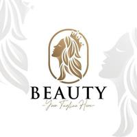 Beauty woman queen natural gold logo vector