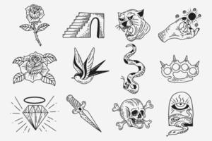 Set Collection Mystical Celestial Dark Holy Simple Minimalism Tattoo Clipart Symbol space doodle Esoteric elements vintage illustration vector
