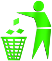 lixo verde, reciclagem ou jogando lixo, ilustração de sinal 3d de caixote de lixo. png
