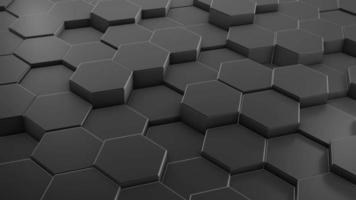 filmati di sfondo esagono nero. animazione caotica a mosaico colorato in movimento. sfondo esagonale geometrico con vista isometrica hi-tech. video