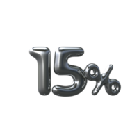 3D Silver Number 15 Percent png