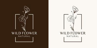 Botanical Floral element Hand Drawn Logo with Wild Flower and Leaves. Logo for spa and beauty salon, boutique, organic shop, wedding, floral designer, interior, photography, cosmetic. vector