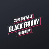 20 de descuento en la venta del viernes negro. venta de viernes negro 20 oferta de descuento, compre ahora. diseño promocional y de marketing para el viernes negro. vector