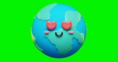 loop 3d carino e adorabile terra emoji personaggio emoticon. 3d cartone animato terra con amore occhi emoticon. video