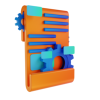 3D illustration gear and document content management png