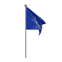 European Union 3d illustration flag on pole. Wood flagpole png