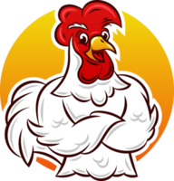 logotipo da mascote do galo com as mãos cruzadas png