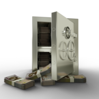 paquets de naira nigérian dans un coffre-fort en acier. rendu 3d de piles d'argent à l'intérieur d'un coffre-fort métallique isolé sur fond transparent, concept de protection financière, sécurité financière. png