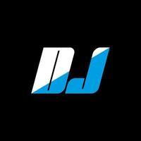 DJ letter logo design on black background. DJ creative initials letter logo concept. dj icon design. DJ white and blue letter icon design on black background. D J vector